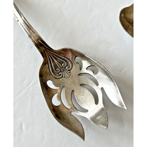 Vintage Raimond Silverplate Casserole Spoon and Fork Rose Floral 2 pc - Picture 4 of 9